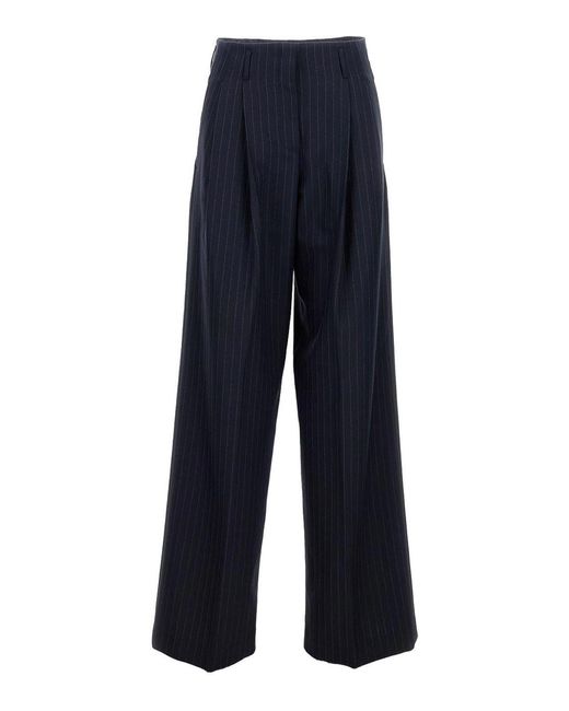 Golden Goose Deluxe Brand Blue Cropped Trousers With Pinstripe Pattern