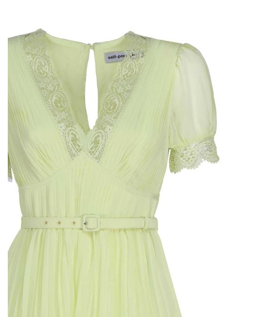 Self-Portrait Green Chiffon Midi Dress With Lace Detail