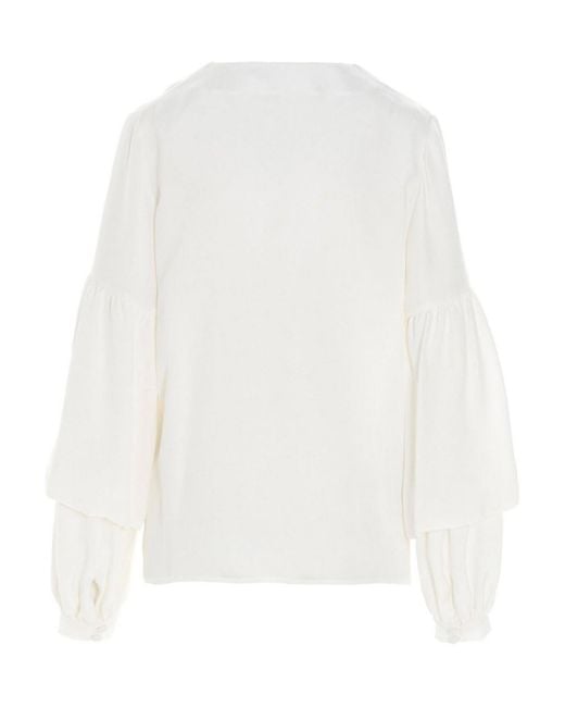DI.LA3 PARI' White Puff-Sleeve Silk Shirt