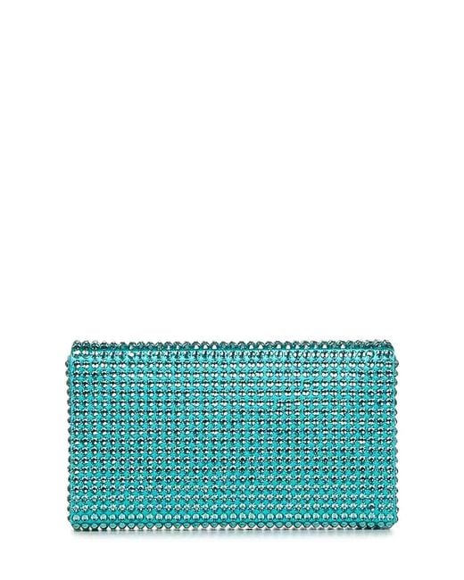 AMINA MUADDI Blue Caribbean-Colored Satin And Crystals Clutch