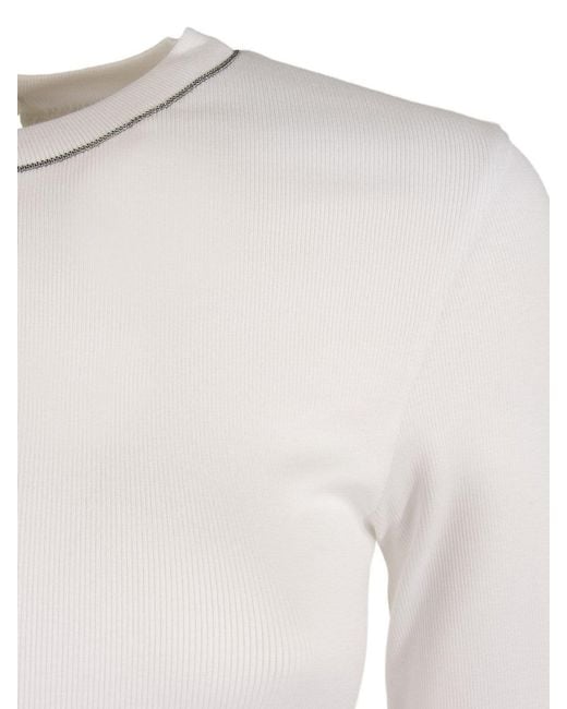 Brunello Cucinelli White Monili Detailed Crewneck T-Shirt