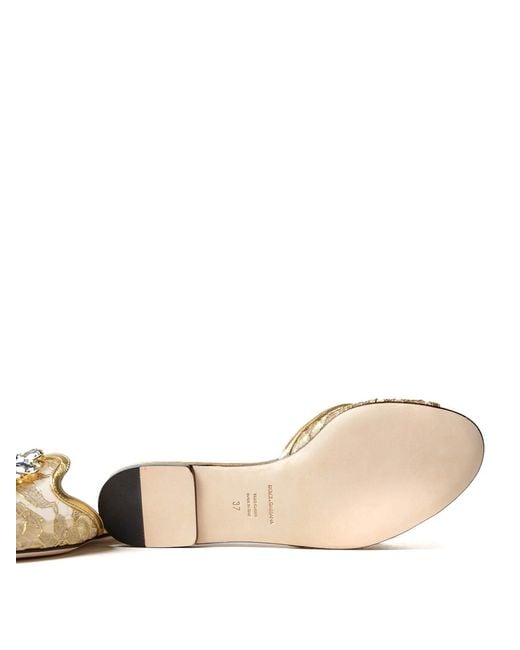 Dolce & Gabbana Metallic Taormina Lace Bianca Jewel Slippers