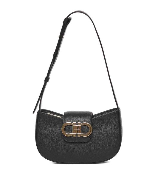 Ferragamo Black Double Gancini Mini Bag