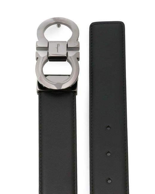 Ferragamo Black Smooth Leather Reversible Gancini Belt for men