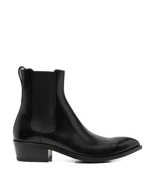 Tom Ford Black Burnished Leather Chelsea Boots for men