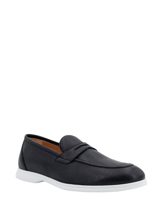 Kiton Black Leather Loafer With Rubber Sole for men