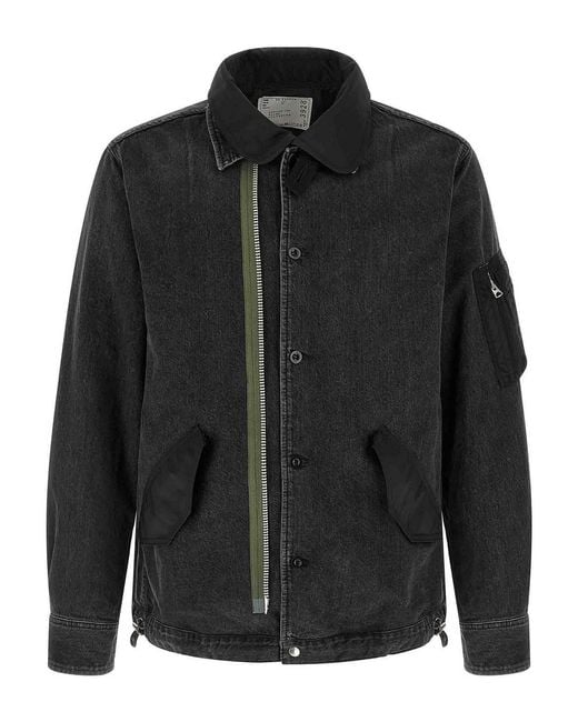 Sacai Black Nylon Insert Denim Jacket for men