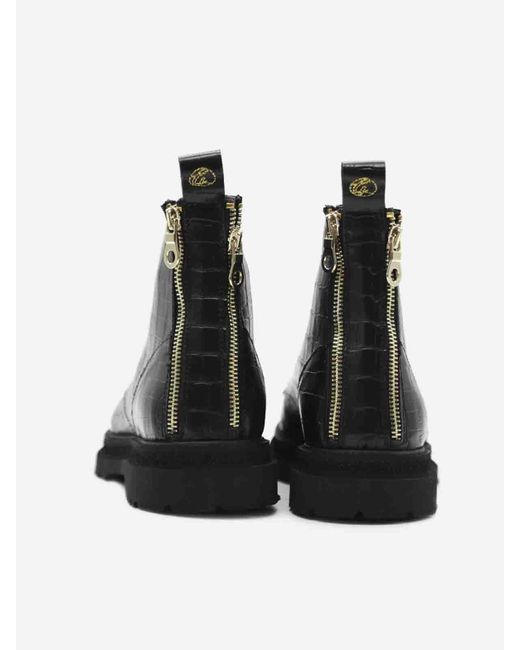Giuliano Galiano Black Tiger Ankle Boots In Crocodile Print Leather for men