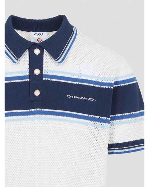 Casablanca Blue Mesh Stripe Polo for men