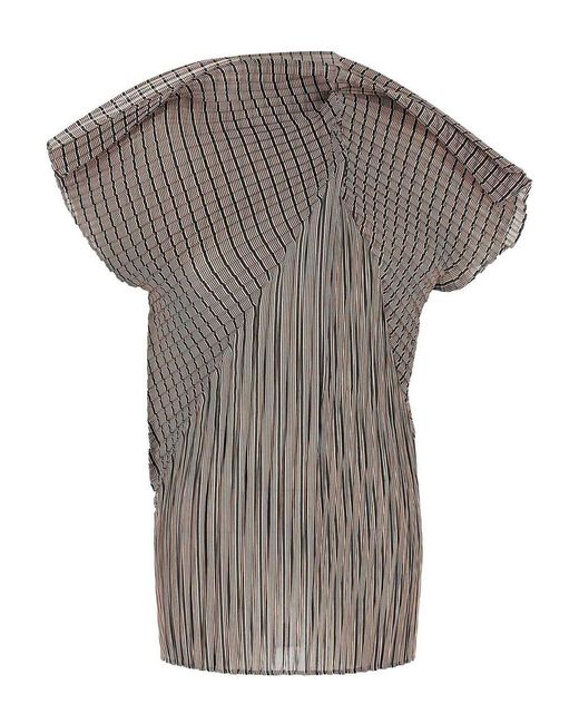 Issey Miyake Gray Generic Stripes (Machine Pleats) Top
