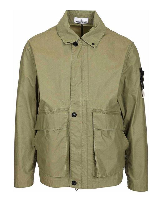 Stone Island Green Waxed Cotton Coach Jacket for men