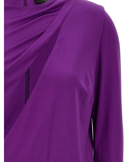 Versace Purple Cut-Out Details Jersey Dress With Draped Sides
