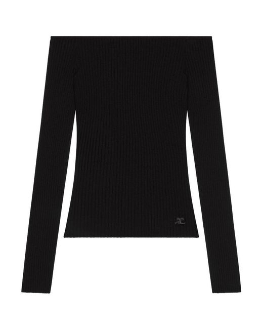 Courreges Black Bardot Neck Top With Logo