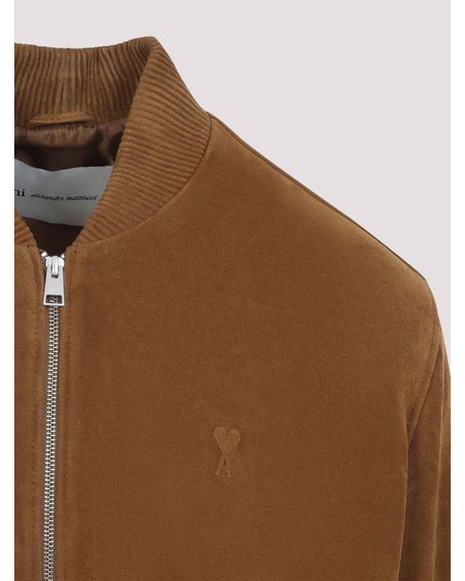 AMI Brown Suede Zipped Jacket for men