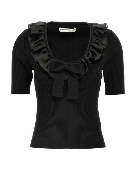 Alessandra Rich Black Ruffle T-shirt