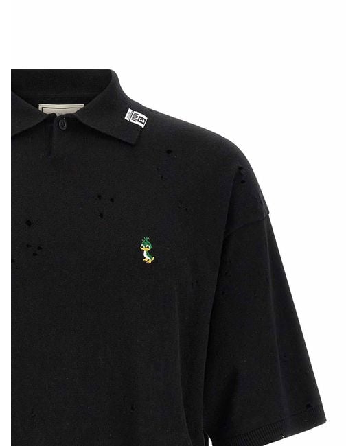 Maison Mihara Yasuhiro Black Embroidery Polo Shirt for men