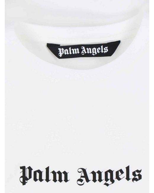 Palm Angels White Logo-Print Cotton Crew Tee for men