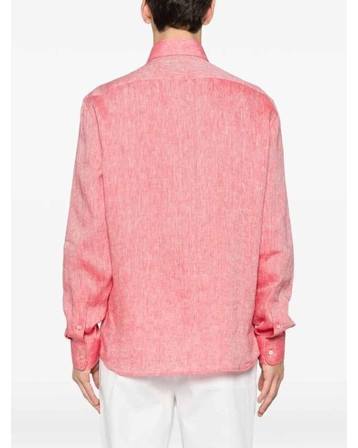 Brunello Cucinelli Pink Linen Shirt for men