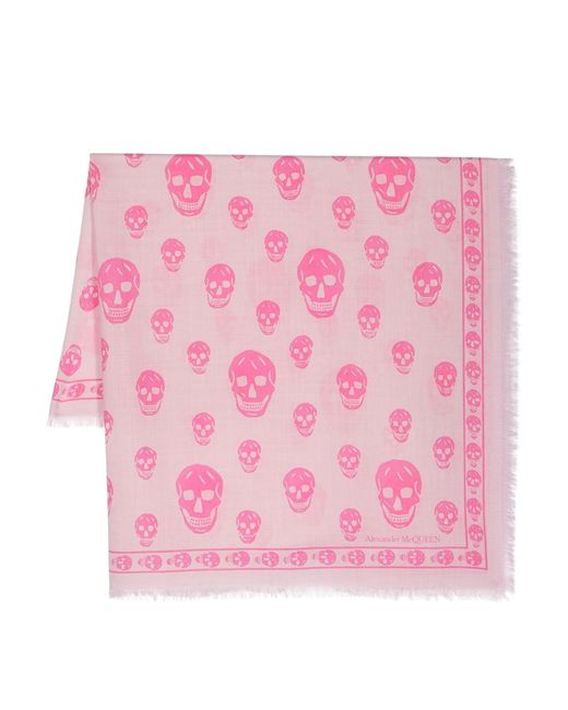 Alexander McQueen Pink Logo Printed Scarf With Raw-cut-edge
