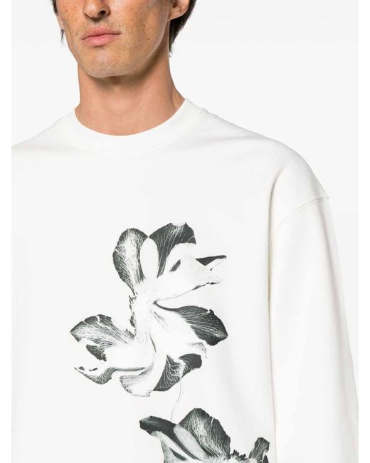 Y-3 White Floral-print Drop-shoulder Sweatshirt for men