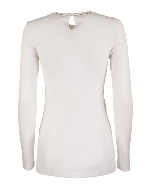Brunello Cucinelli White Monili Detailed Crewneck T-Shirt