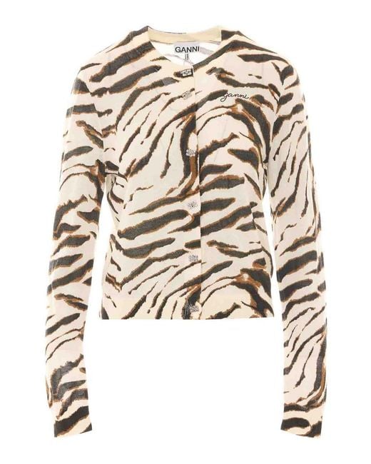 Ganni White Sheer Printed Cardigan