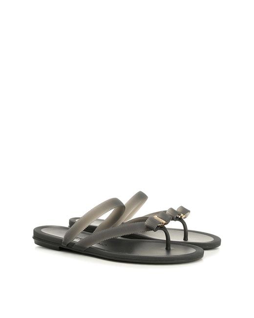Ferragamo White Vara Flip-Flops With Jelly Bow