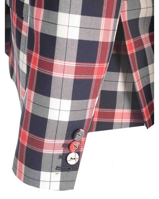 Thom Browne Red Tartan Buttoned Blazer