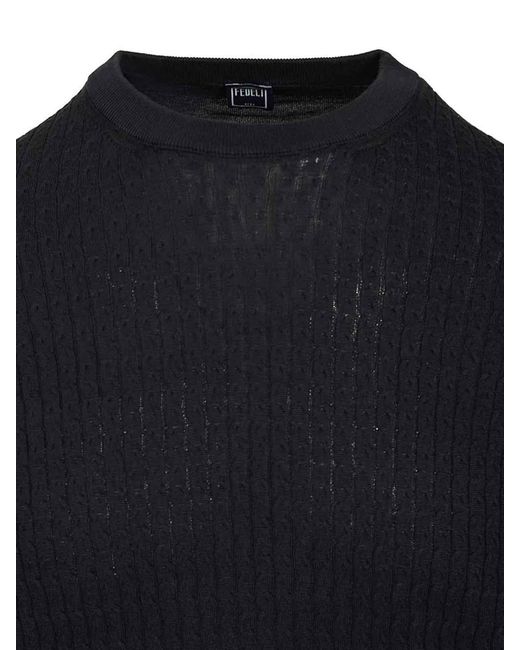 Fedeli Black Ribbed T-Shirt for men