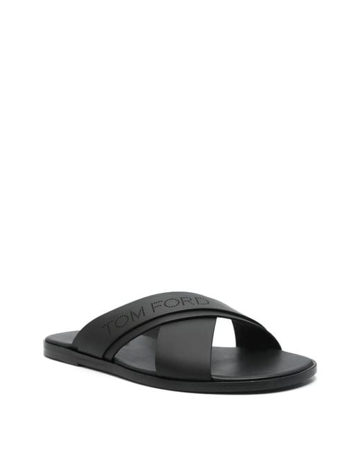 Tom Ford Black Preston Logo-Perforated Slides for men