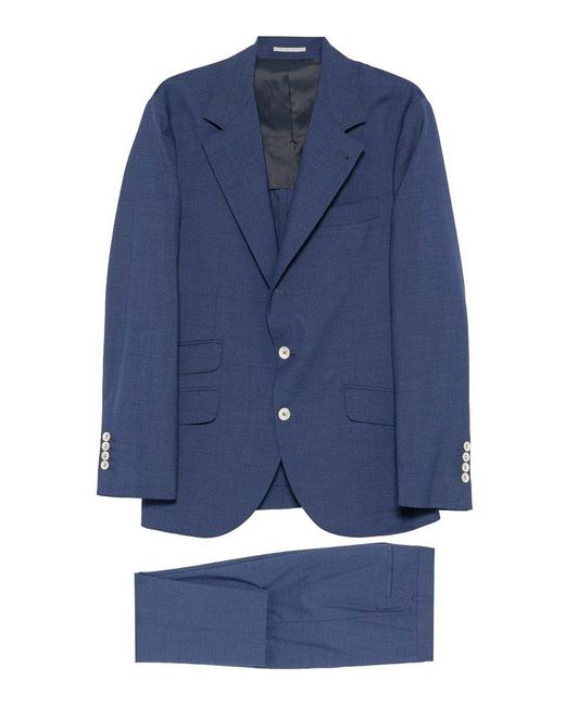Brunello Cucinelli Blue Single-Breasted Suit With Peak Lapels for men