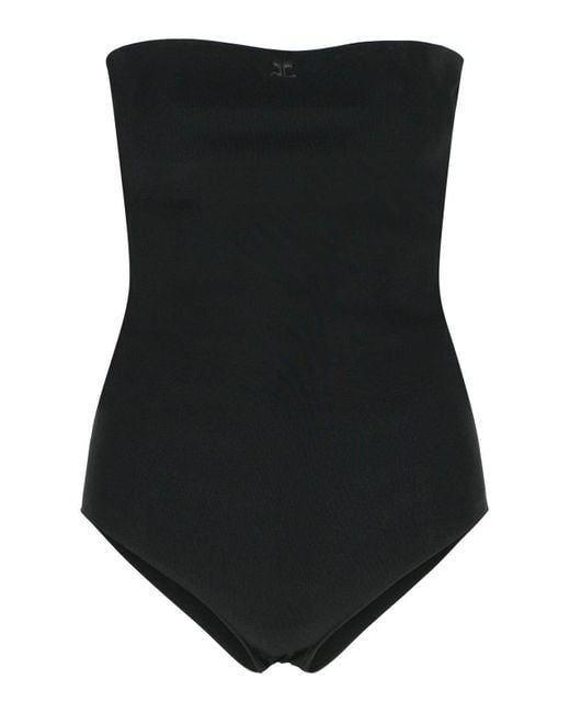Courreges Black Logo-Embroidered Strapless Bodysuit