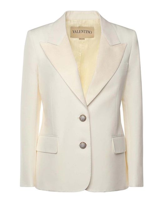 Valentino Garavani Natural Single-Breasted Cotton And Linen Blazer