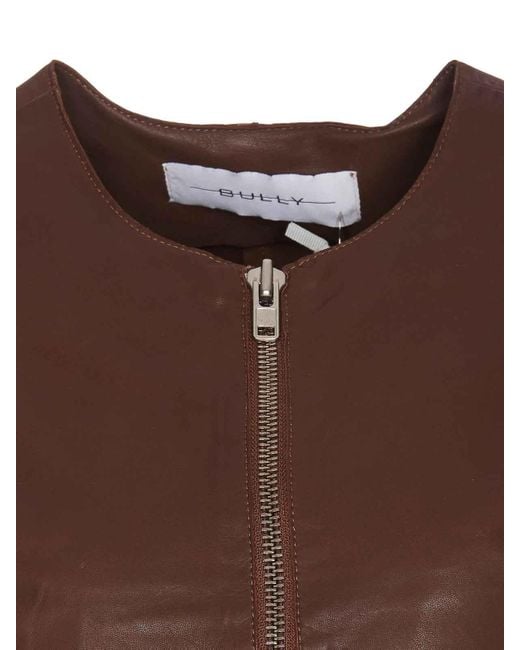 Bully Brown Leather Jacket Frontal Zip Closure