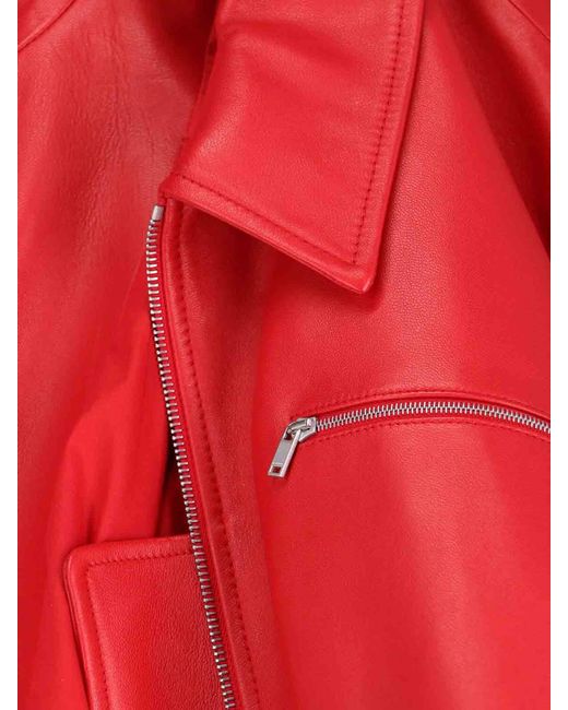 Jil Sander Red Leather Bomber Jacket