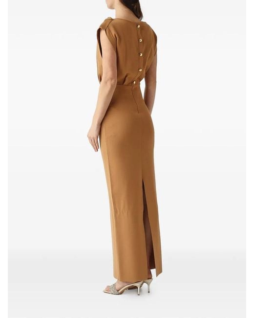 Elisabetta Franchi Brown Carpet Full Milano Stitch Knitted Dress