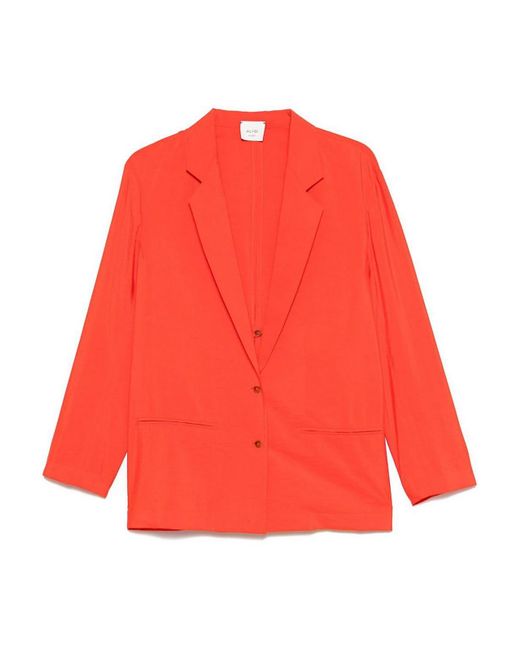Alysi Red Silk Blend Single-Breasted Blazer Jacket