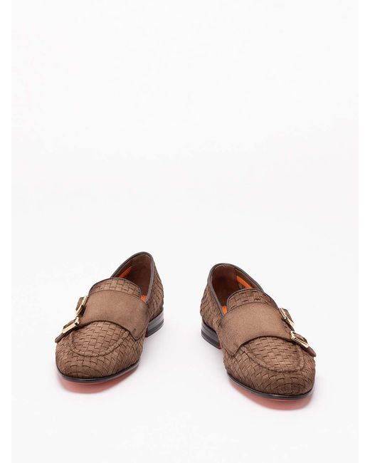 Santoni Brown 'Scacco' Loafers for men