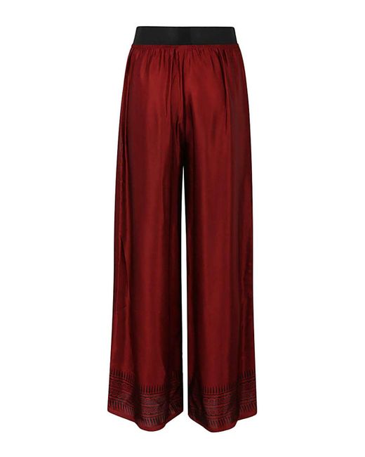 OBIDI Red Wide Leg Silk Trousers