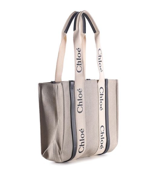 Chloé White Linen Bag With Double Logo Handles
