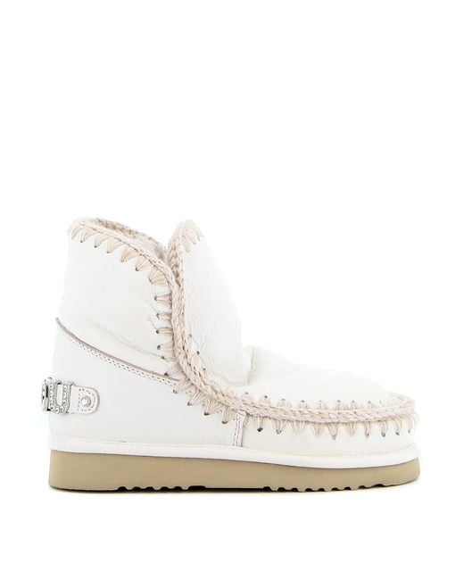 Mou White Eskimo 18 Rhinestone Logo Booties