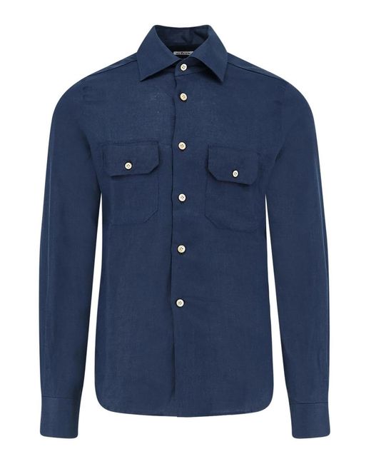Kiton Blue Linen Shirt for men