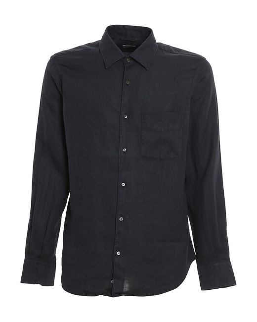 Aspesi Blue Linen Shirt With Patch Pocket for men