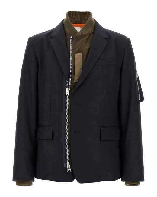 Sacai Black Bomber Insert Blazer for men