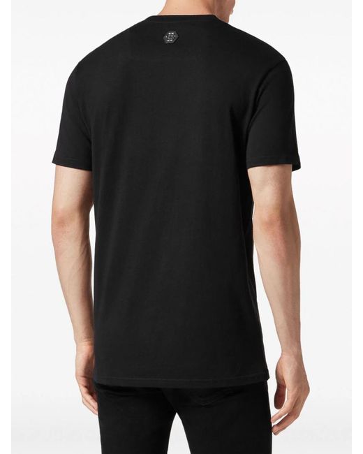 Philipp Plein Black Embroidered Round-neck T-shirt for men