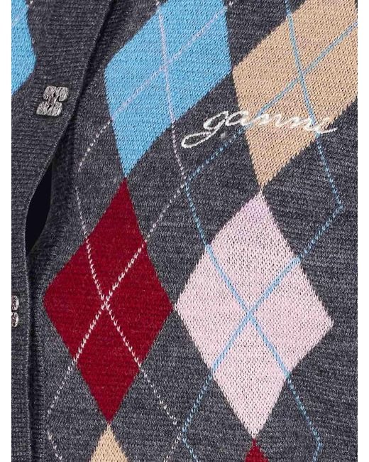 Ganni Blue Jacquard Polo