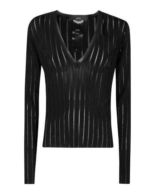 SAPIO Black Viscose Crepe De Chine V Neck Sweater