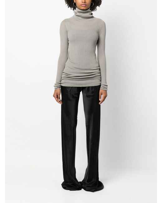 Rick Owens Ribbed Turtleneck Wool Sweater in Gray | Lyst