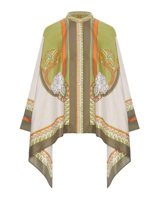 LaDoubleJ Metallic Silk Scarf Shirt With Placed Print
