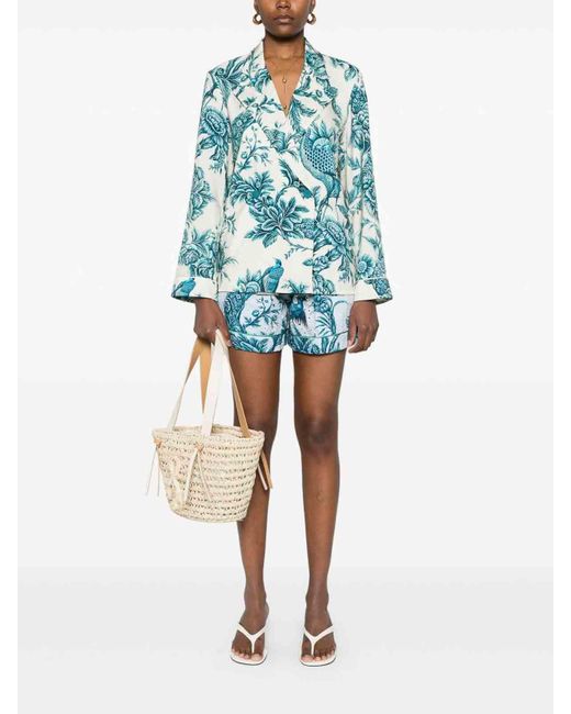 F.R.S For Restless Sleepers Blue Printed Silk Shirt